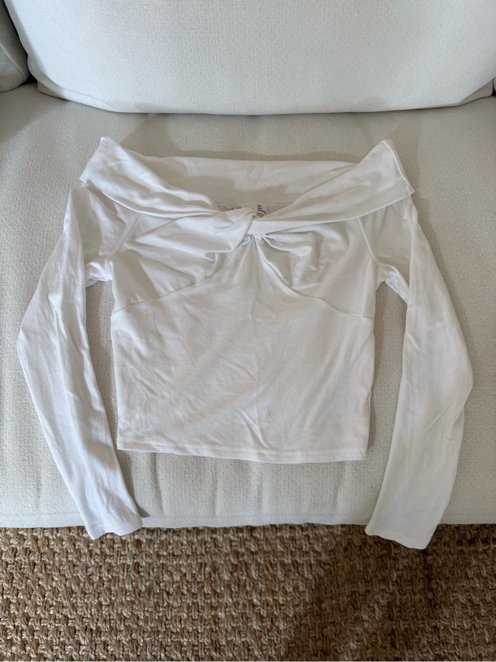 Elodie Off-Shoulder Twist Front Long Sleeve Top - White